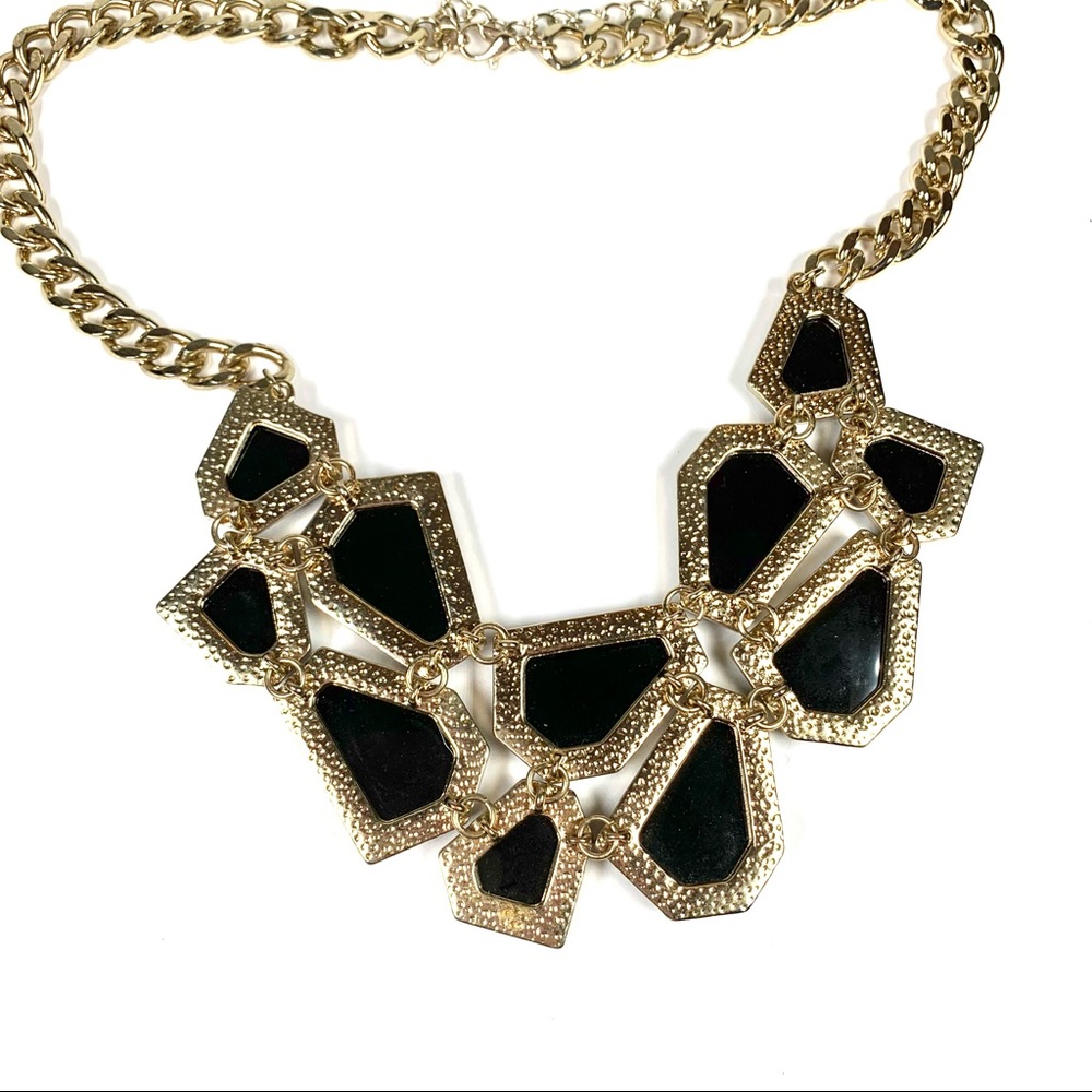Black and gold toned choker statement necklace - Picture 2 of 5